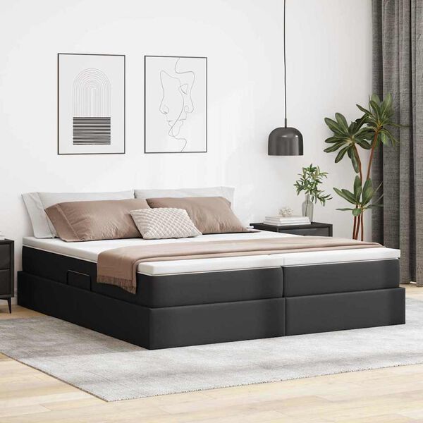 vidaXL Letto con contenitore e materasso Nero 200 x 200 cm