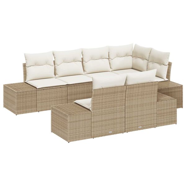 vidaXL Set Divano da Giardino 7 pcs Beige e Crema polyrattan