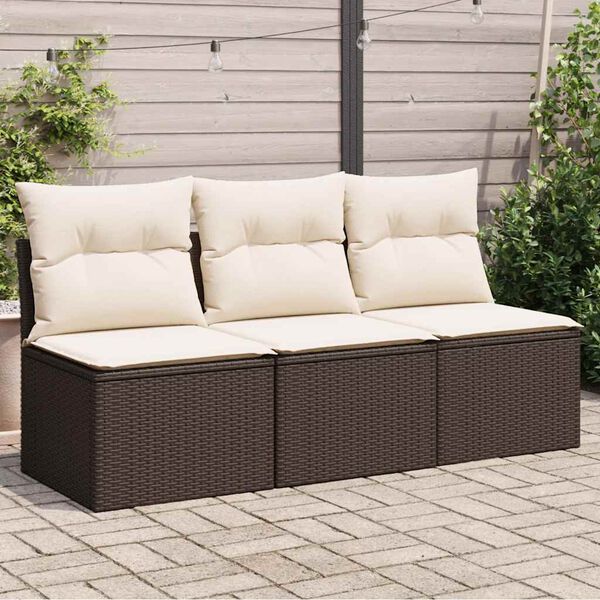 vidaXL Divano da Giardino a 3 Posti con Cuscini in Polyrattan Marrone