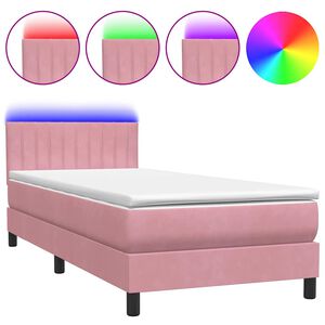 vidaXL Letto a Molle con Materasso e LED Rosa 80x220 cm Velluto