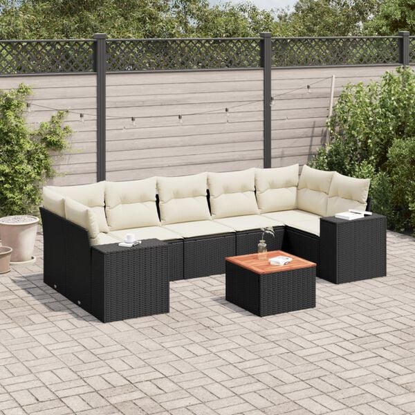 vidaXL Set Divani da Giardino con Cuscini 8 pz Nero in Polyrattan