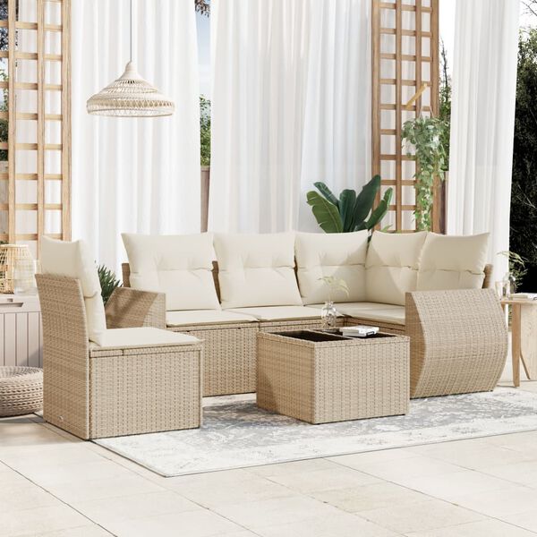 vidaXL Set Divano da Giardino 6 pz con Cuscini Beige in Polyrattan