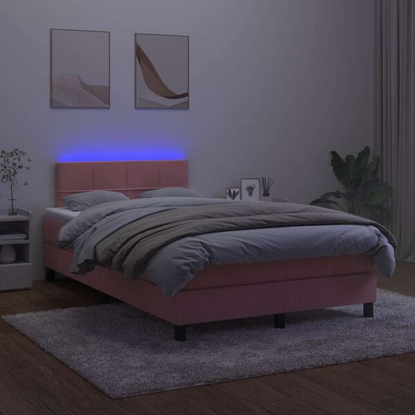 vidaXL Letto a Molle con Materasso e LED Rosa 120x190 cm in Velluto