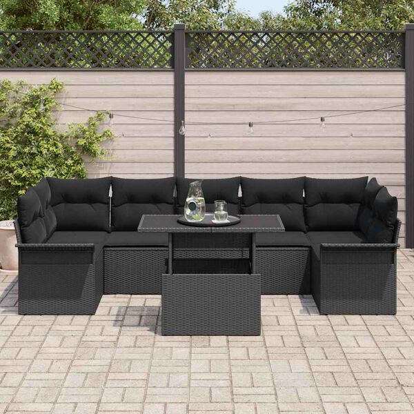 vidaXL Set Divano da Giardino con cuscino 8 pcs Nero polyrattan