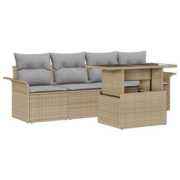 vidaXL Set Divano da Giardino con cuscino 5 pcs Beige polyrattan
