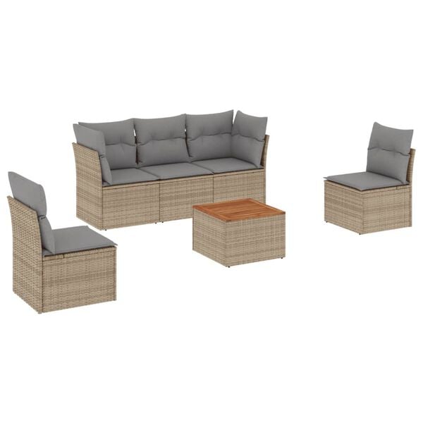 vidaXL Set Divano da Giardino 6 pz con Cuscini Beige Misto Polyrattan
