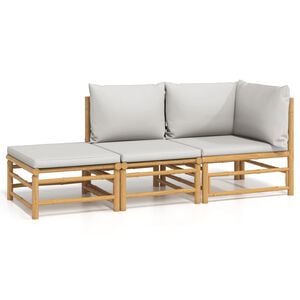 vidaXL Set Salotto da Giardino 3pz con Cuscini Grigio Chiaro Bamb&ugrave;
