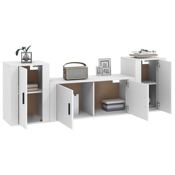 vidaXL Set Mobili Porta TV 3 pz Bianco in Legno Multistrato