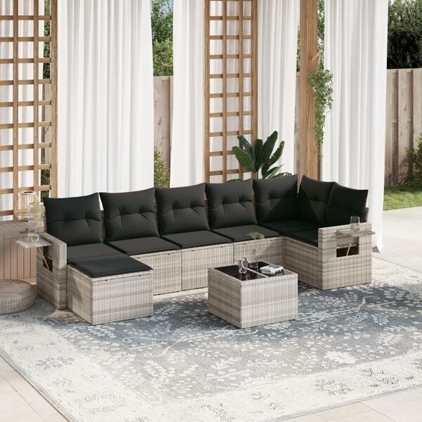vidaXL Set Divano da Giardino 8pz con Cuscini Grigio Chiaro Polyrattan