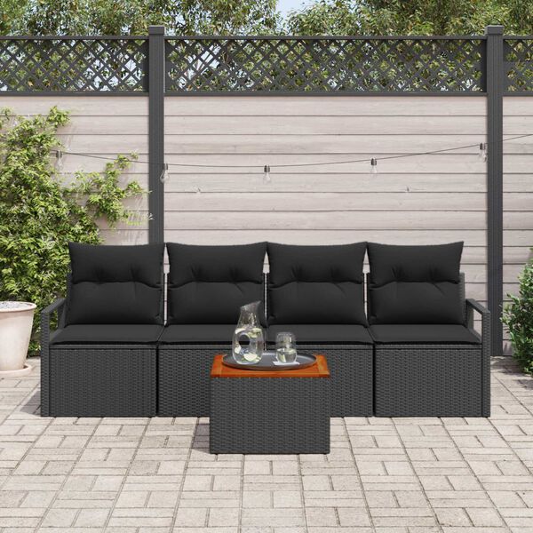 vidaXL Set Divano da Giardino con archiviazione 5 pcs Nero polyrattan