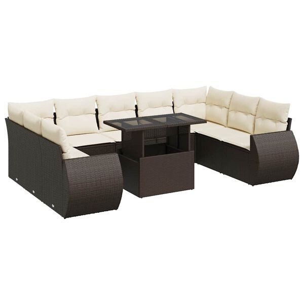 vidaXL Set Divani da Giardino 10pz con Cuscini in Polyrattan Marrone