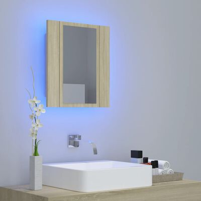 vidaXL Armadietto a Specchio con Luci LED Rovere Sonoma in Acrilico