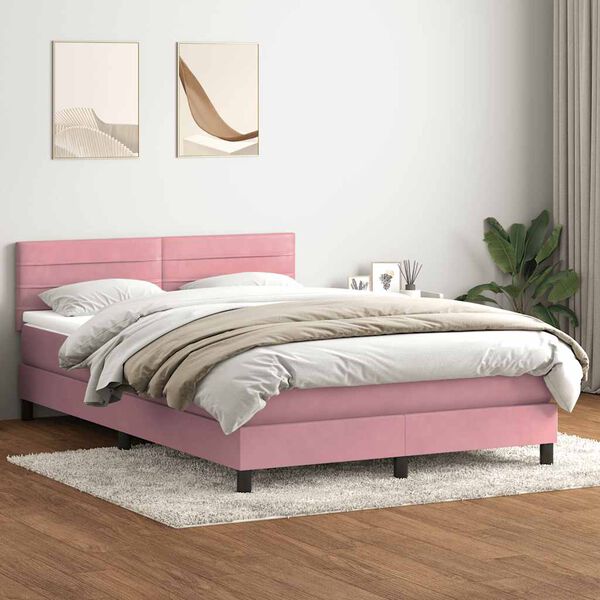 vidaXL Letto a Molle con Materasso e LED Rosa 140x210 cm in Velluto