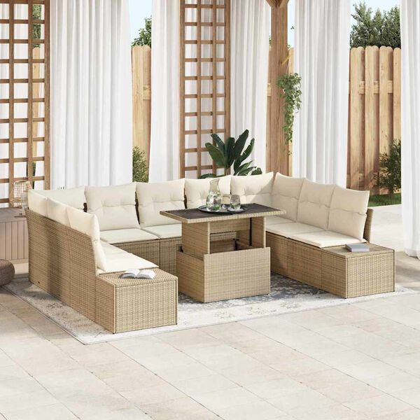 vidaXL Set Divano da Giardino 10 pcs Beige e Crema polyrattan
