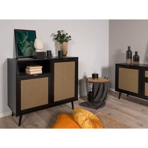 Finori Credenza Vienna 01A Nera con Stampa Rattan