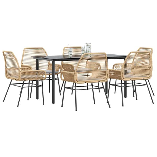 vidaXL Set Pranzo da Giardino 7pz con Cuscini Marrone Polyrattan Vetro