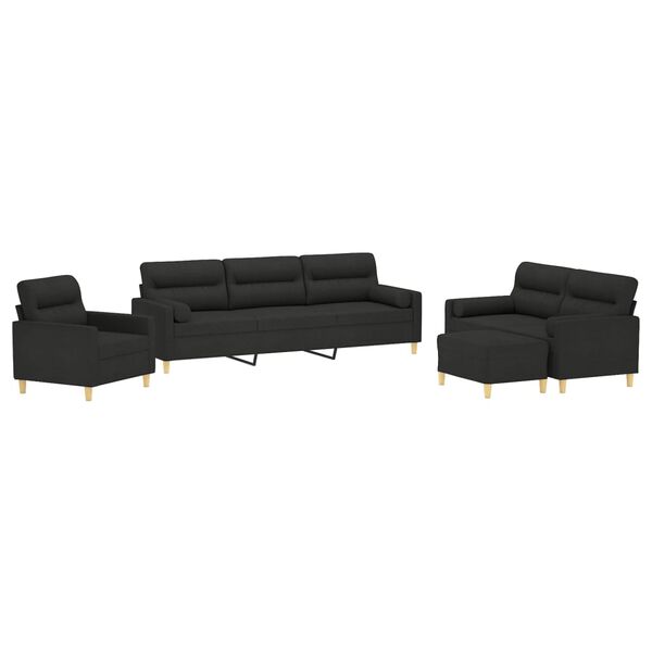 vidaXL Set di Divani 4 pz con Cuscini Decorativi Nero in Tessuto