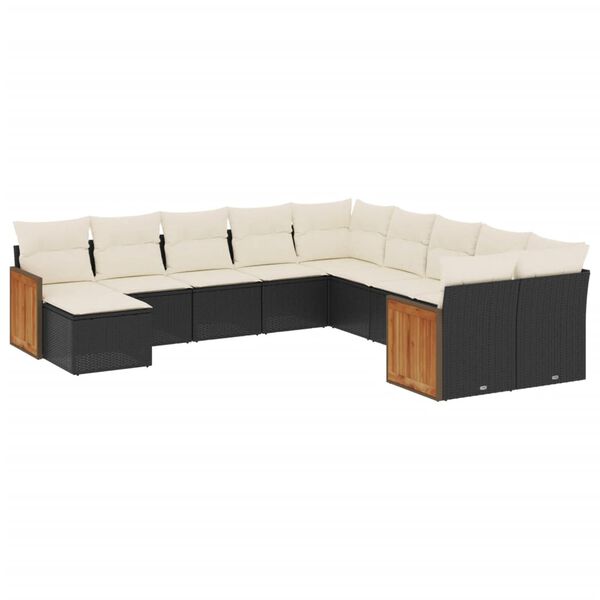 vidaXL Set Divani da Giardino 11 pz con Cuscini in Polyrattan Nero