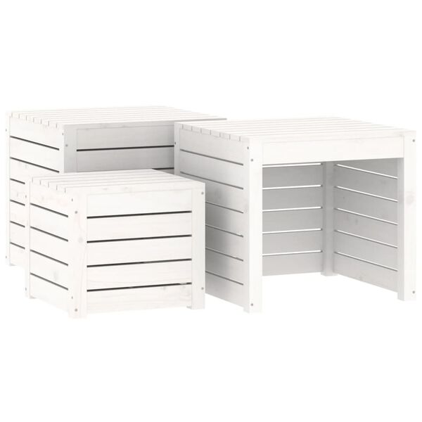 vidaXL Set Cassette da Giardino 3 pz Bianco in Legno Massello di Pino