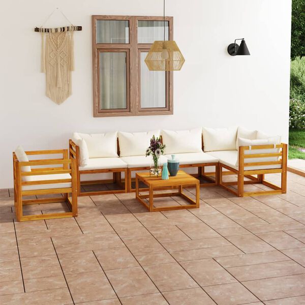 vidaXL Set Divani da Giardino 7 pz con Cuscini Crema Massello Acacia