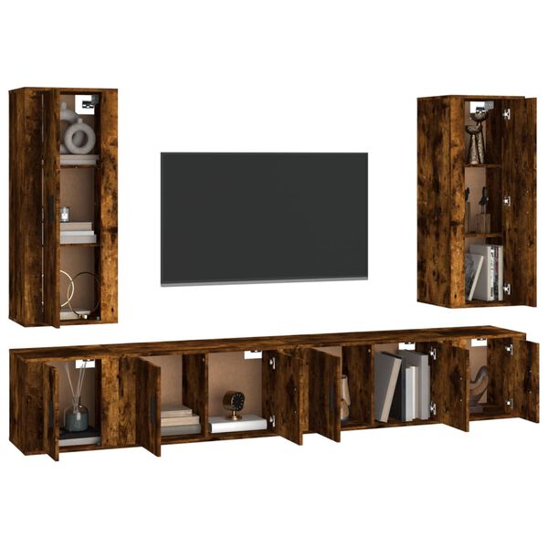 vidaXL Set di Mobili Porta TV 6 pz Rovere Fumo in Legno Multistrato