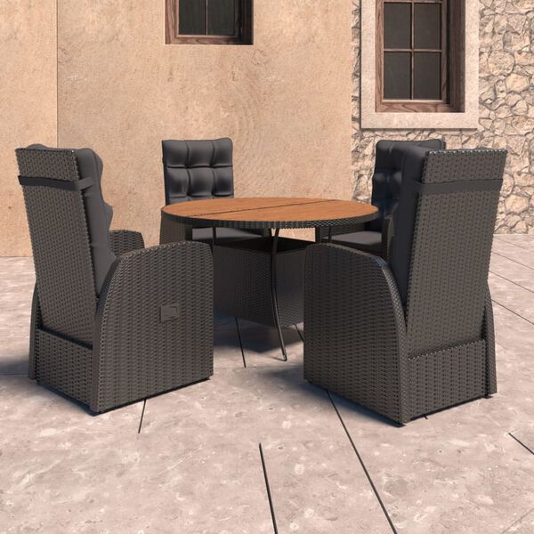 vidaXL Set da Pranzo da Giardino 5 pz con Cuscini in Polyrattan Nero