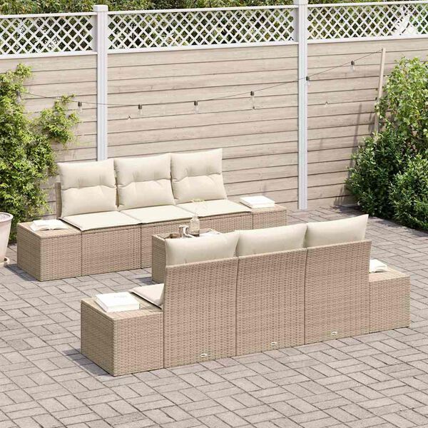 vidaXL Set Divano da Giardino con cuscino 7 pcs Beige polyrattan