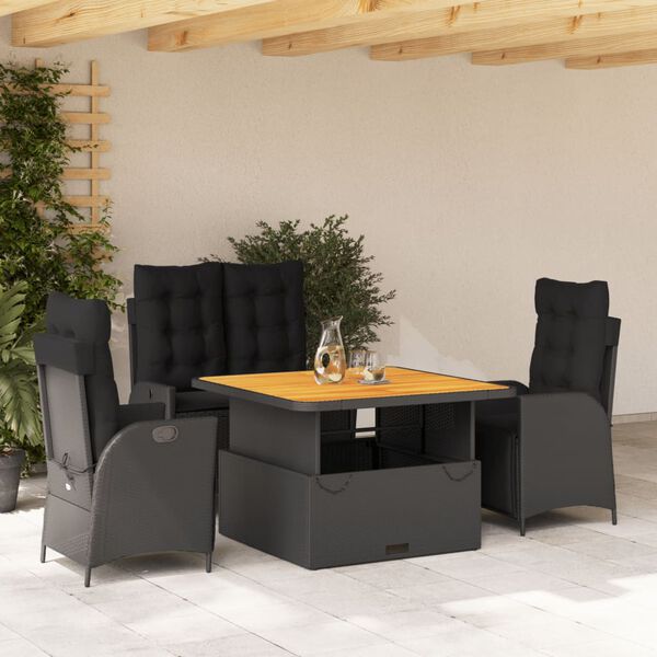 vidaXL Set da Pranzo da Giardino 5 pz Nero con Cuscini in Polyrattan