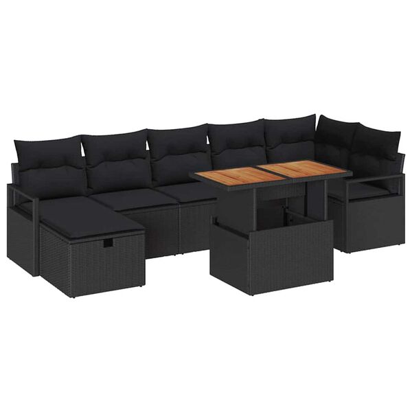 vidaXL Set Divano da Giardino 8 pcs Nero polyrattan