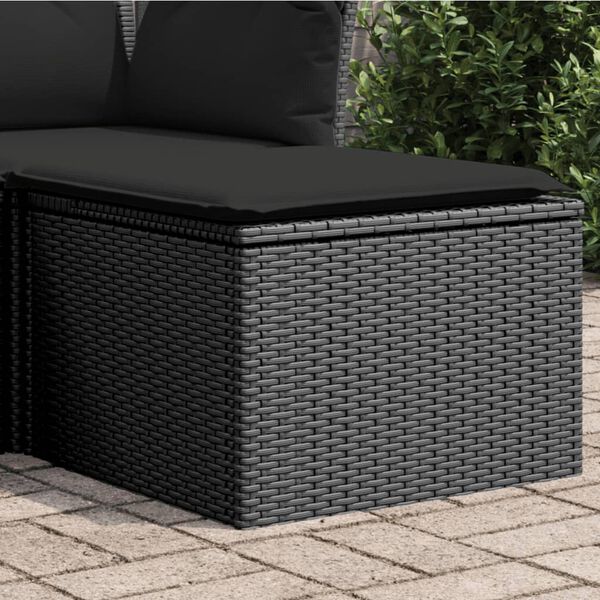 vidaXL Sgabello da giardino con cuscino nero 55x55x37 cm in polyrattan