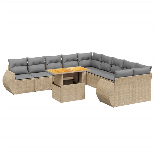 vidaXL Set Divani da Giardino 11 pz con Cuscini Beige in Polyrattan