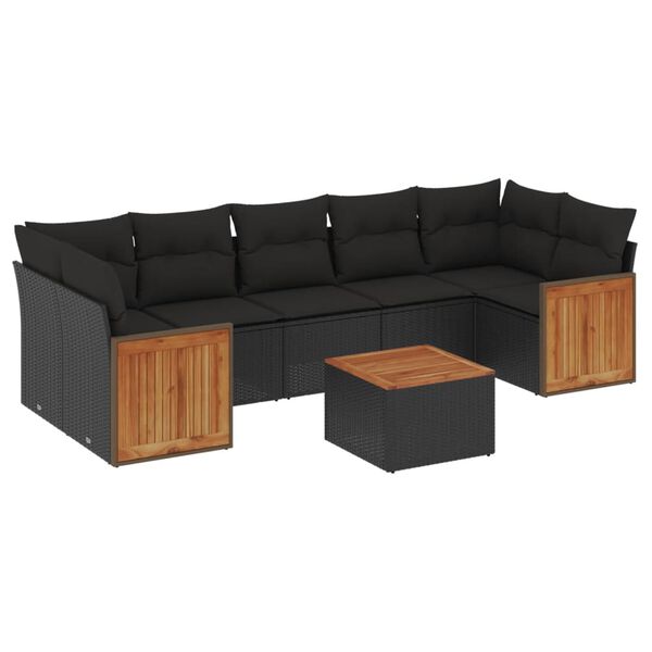vidaXL Set Divani da Giardino con Cuscini 8 pz Nero in Polyrattan