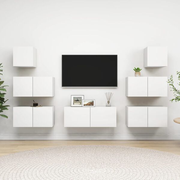 vidaXL Set Mobili Porta TV 7 pz Bianco in Legno Multistrato