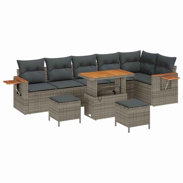 vidaXL Set Divano da Giardino con cuscino 11 pcs Grigio polyrattan