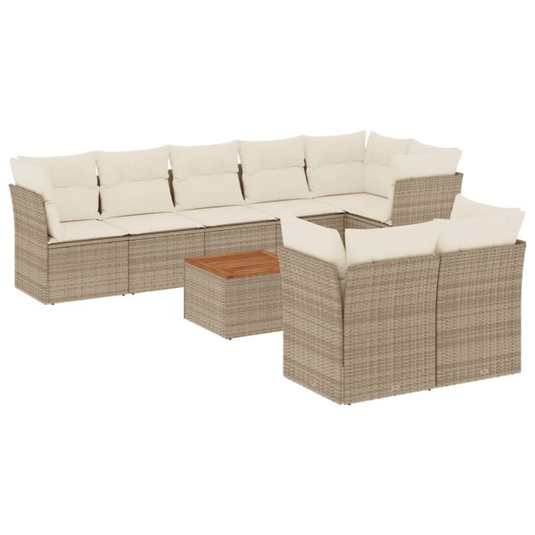 vidaXL Set Divano da Giardino 9 pz con Cuscini Beige in Polyrattan