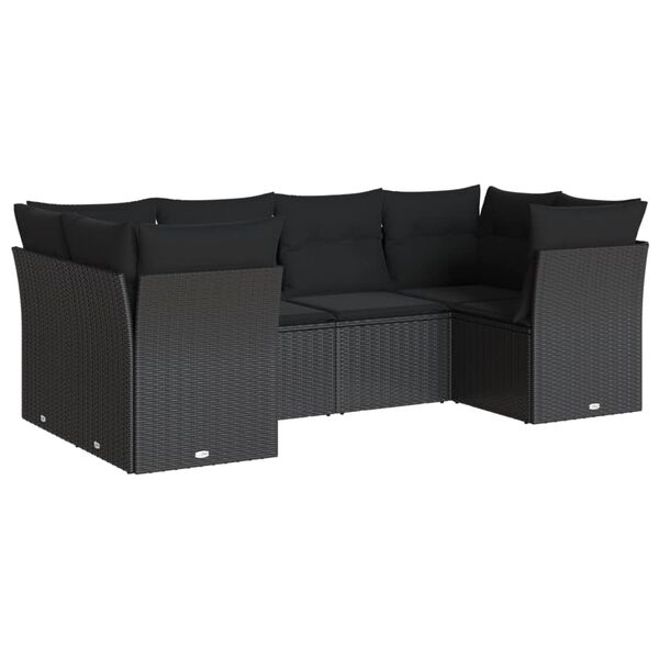 vidaXL Set Divano da Giardino 6 pz con Cuscini Nero in Polyrattan