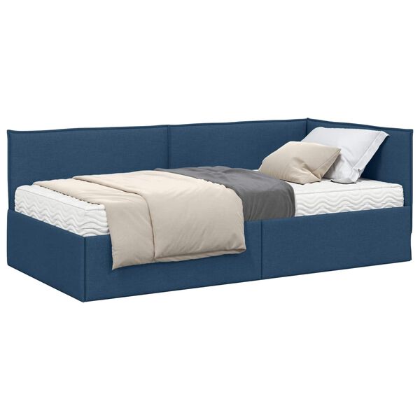 vidaXL Struttura Letto Angolare con Materasso 2 pcs Blu Velluto