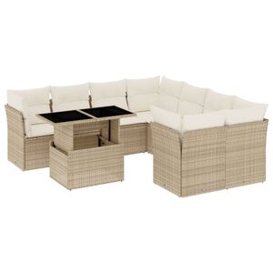 vidaXL Set Divano da Giardino 9 pz con Cuscini Beige in Polyrattan