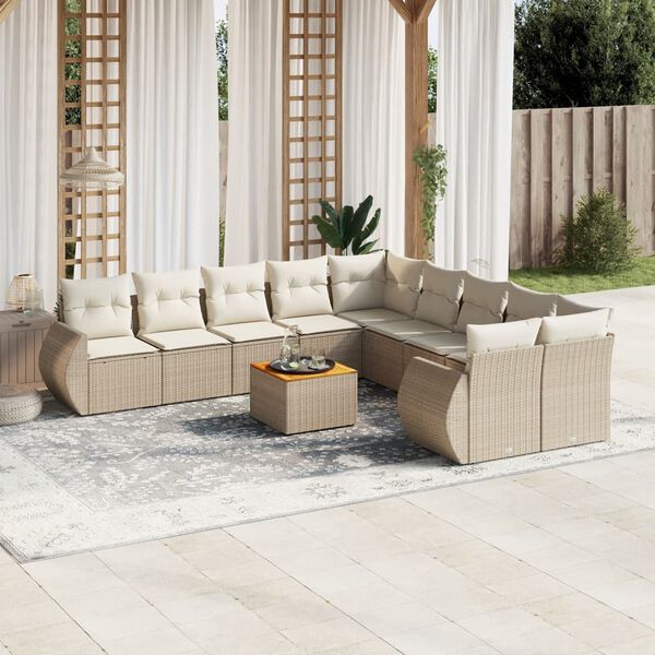 vidaXL Set Divani da Giardino 11 pz con Cuscini Beige in Polyrattan
