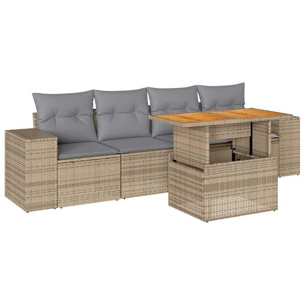 vidaXL Set Divano da Giardino 5 pz con Cuscini Beige in Polyrattan