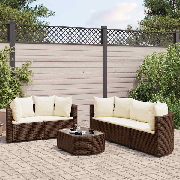vidaXL Set Divano da Giardino 6 pz con Cuscini Marrone in Polyrattan