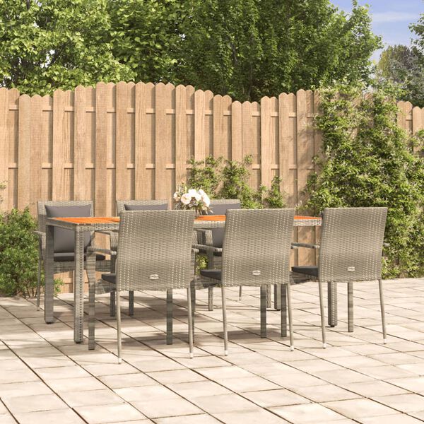 vidaXL Set da Pranzo da Giardino 7 pz con Cuscini in Polyrattan Grigio