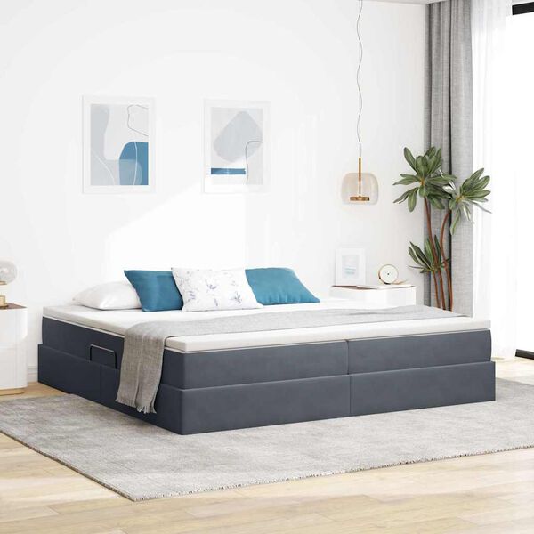 vidaXL Letto con contenitore e materasso Grigio scuro 200 x 200 cm