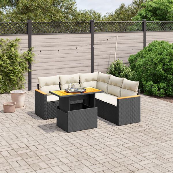 vidaXL Set Divano da Giardino 6 pz con Cuscini Nero in Polyrattan