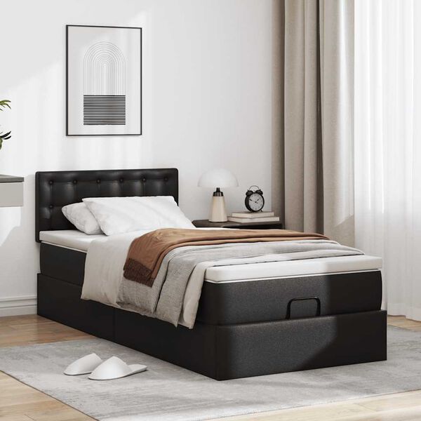 vidaXL Letto Pouf con Materasso Nero 90x190 cm Similpelle