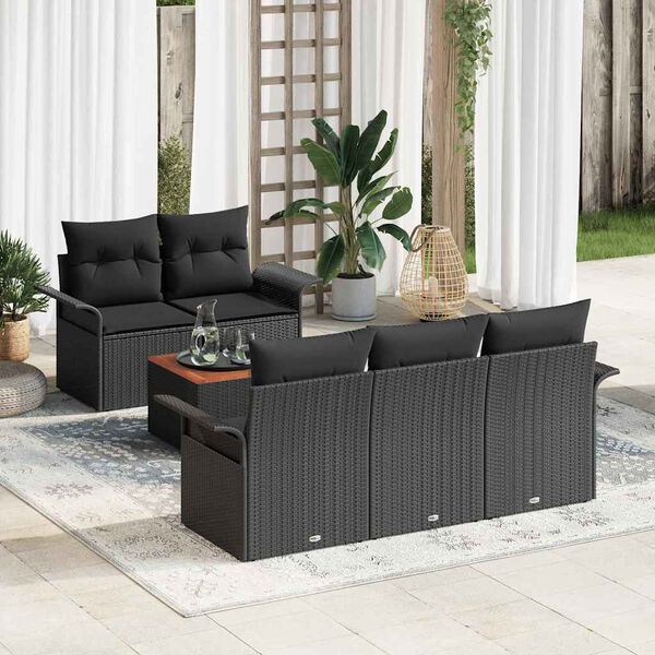 vidaXL Set Divano da Giardino con cuscino con archiviazione 6 pcs Nero