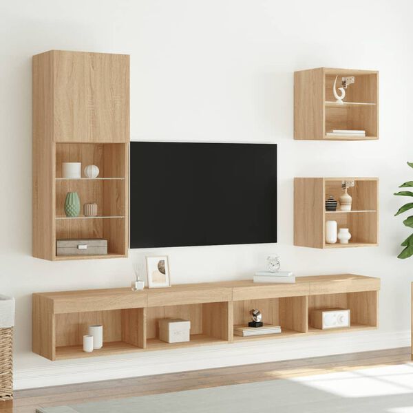 vidaXL Mobile TV con Luci LED Rovere Sonoma 40,5x30x102 cm