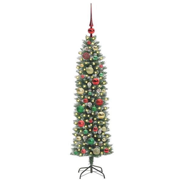 vidaXL Albero di Natale Artificiale Sottile Verde e Bianco 120 cm