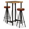 vidaXL Set da Bar 3 pz Legno Massello di Recupero Vera Pelle e Tessuto
