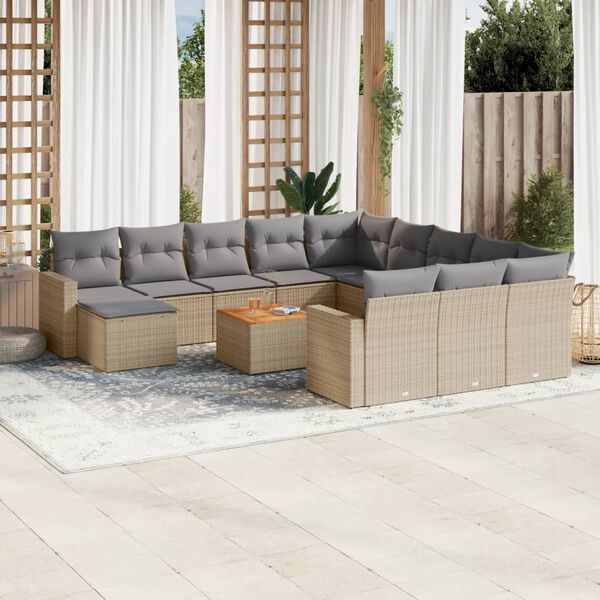 vidaXL Set Divano da Giardino 13 pz con Cuscini Beige in Polyrattan